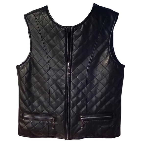 Black Quilted Faux Leather Vest - Picture 1 of 3